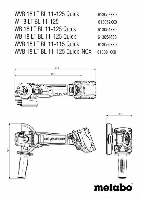 METABO Akku-Winkelschleifer W 18 LT BL 11-125 – 18 V, 125 mm, bürstenlos, 10000 min-¹
