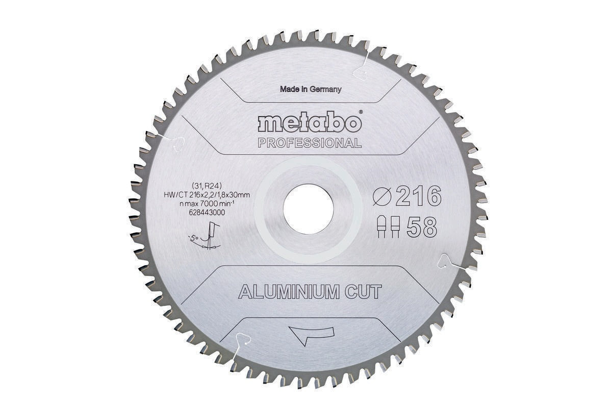 METABO Kreissägeblatt aluminium cut professional 216 x 2,2/1,8 x 30 mm Z 58 FZ/TZ 5° negativ