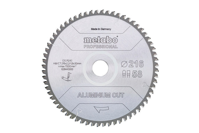 METABO Kreissägeblatt aluminium cut professional 216 x 2,2/1,8 x 30 mm Z 58 FZ/TZ 5° negativ