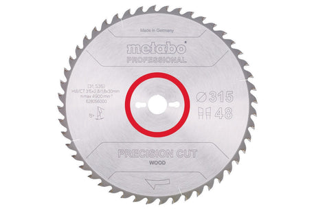 Metabo Kreissägeblatt Precision Cut Wood Professional D216xB2,4xBohrung30mm 48Z WZ