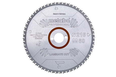 Metabo Kreissägeblatt laminate cut professional 216 x 2,4 x 30 mm Z60 FZ/TZ für Laminat