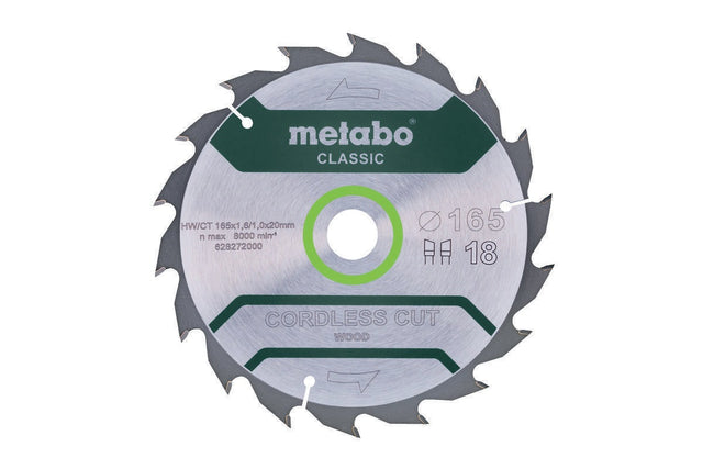 Metabo Kreissägeblatt cordless cut wood classic 165 mm Z18 HW/CT für Akku-Sägen