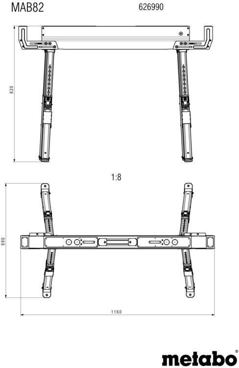METABO Arbeitsbock MAB 82 – Höhenverstellbar 615-820 mm, 590 kg Tragkraft