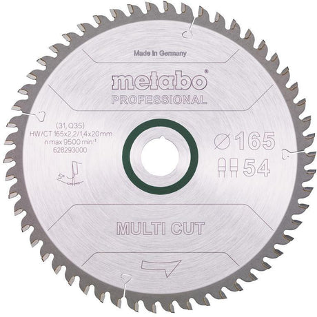 METABO Kreissägeblatt multi cut professional D165x2,2/1,4xB20mm Z54 FZ/TZ – Universell für Holz, Kunststoff & Alu