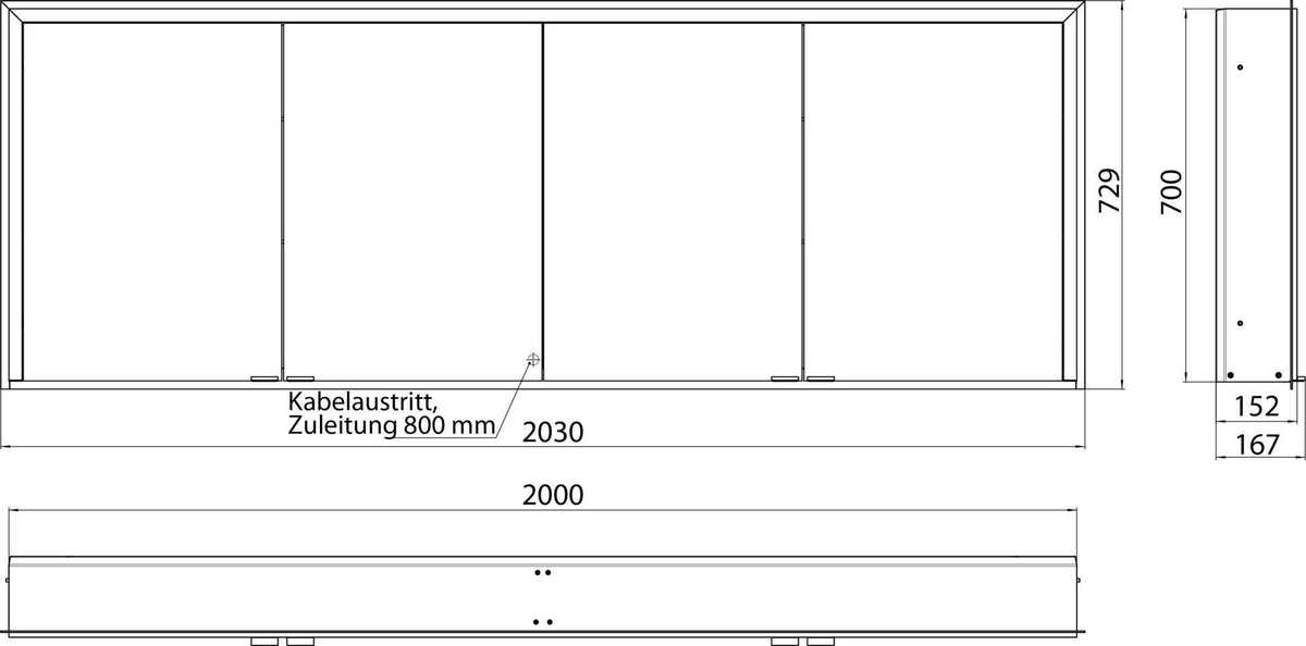 EMCO Lichtspiegelschrank prime 3 Unterputz 2000 mm 4-türig LED Touch Aluminium