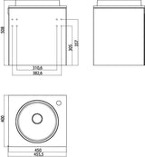EMCO evo Gäste-Waschtisch 450 mm Mineralguss mit Unterschrank, Armaturenbohrung rechts, Griff links, optiwhite