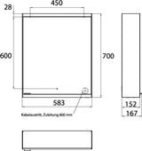 EMCO LED-Lichtspiegelschrank prime 2, 600 mm, 1 Tür, Aufputz, Aluminium, dimmbar