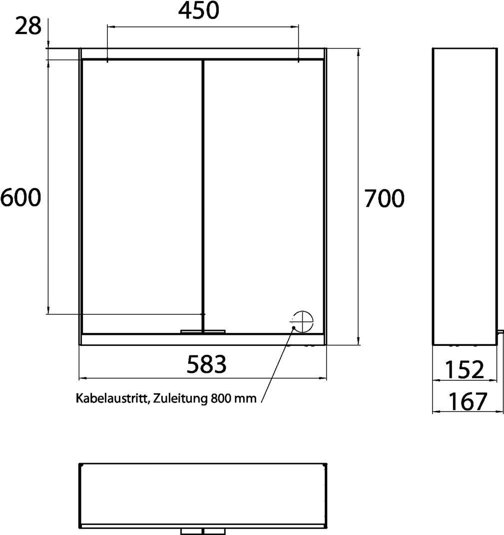 EMCO LED-Lichtspiegelschrank prime 2 600 mm, 2 Türen, Aufputz, Aluminium, dimmbar