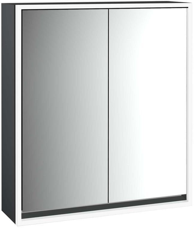 EMCO Lichtspiegelschrank LOFT 600 mm, 2-türig, Aufputz, Aluminium, LED, Touch-Bedienfeld