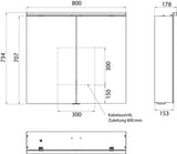 EMCO pure 2 Classic LED-Lichtspiegelschrank 800 mm, 2-türig, Aluminium, Aufputz, IP20, 18 W