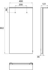 EMCO LED-Lichtspiegel MI 200 20002 mit Sensorschalter 400x802 mm – Aluminium-Rahmen, Acryl-Lichtsegel