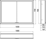 EMCO prime LED-Lichtspiegelschrank 1000 mm, 2 Türen, Unterputz, Aluminium