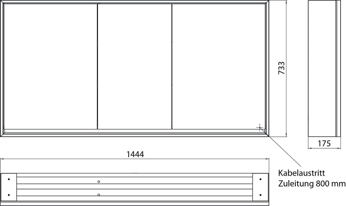 EMCO Lichtspiegelschrank LOFT Aufputz 1400 mm, 3-türig, LED, Touch-Dimmer, 2 Steckdosen