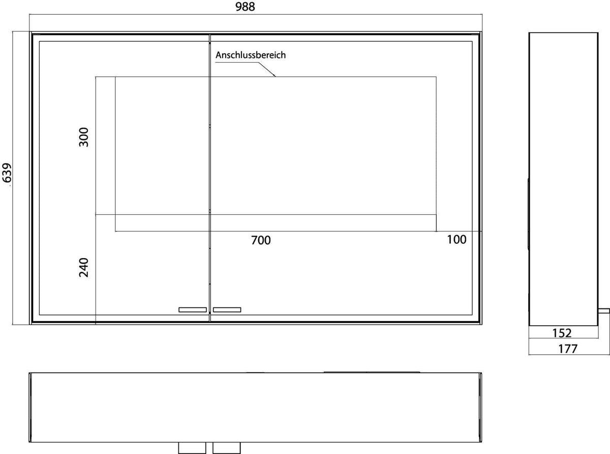 EMCO Lichtspiegelschrank prestige 2 988 mm Aufputz, breite Tür rechts, Aluminium