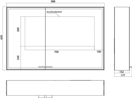 EMCO Lichtspiegelschrank prestige 2 988 mm Aufputz, breite Tür rechts, Aluminium