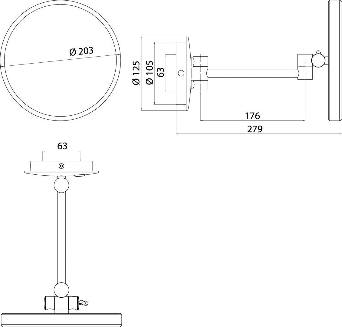 EMCO pure LED Kosmetikspiegel 3-fach, 1-armig, D: 203 mm, Touch-Sensor, IP 44