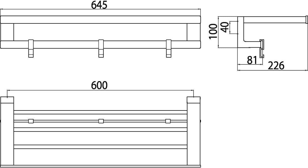EMCO Bad Handtuchablage LOFT mit Badetuchhalter 600 mm, 3 abnehmbare Haken, Chrom