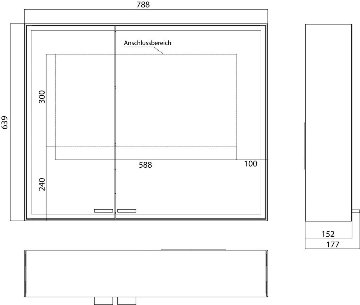 EMCO Lichtspiegelschrank prestige 2 788 mm Aufputz, breite Tür rechts, Aluminium, LED, IP44