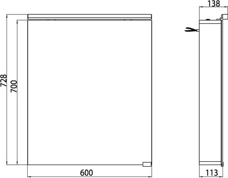 EMCO Lichtspiegelschrank flat LED 600 mm Aluminium, 1 Tür, mit Waschtischbeleuchtung