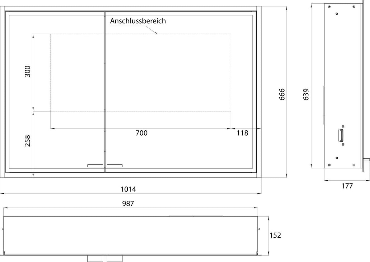 EMCO prestige 2 Lichtspiegelschrank 1015 mm Unterputz, breite Tür rechts, Aluminium