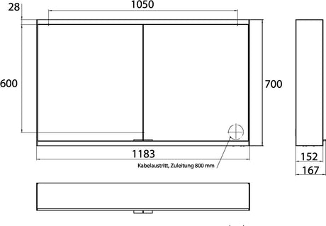 EMCO LED-Lichtspiegelschrank prime 2 1200 mm Aufputz mit 2 Türen, Aluminium, IP20, dimmbar