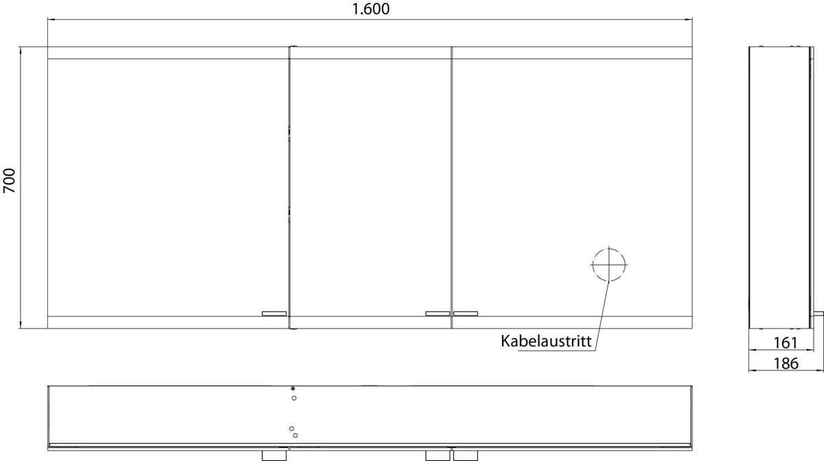 EMCO evo LED-Lichtspiegelschrank 1600 mm, 3 Türen, Aluminium, Aufputz, mit emco light system
