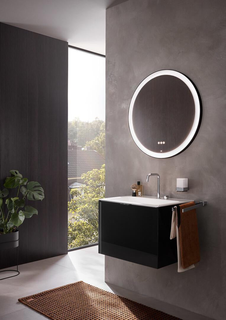 EMCO LED-Rahmenspiegel round – 600 mm, schwarzer Stahlrahmen, umlaufende Beleuchtung