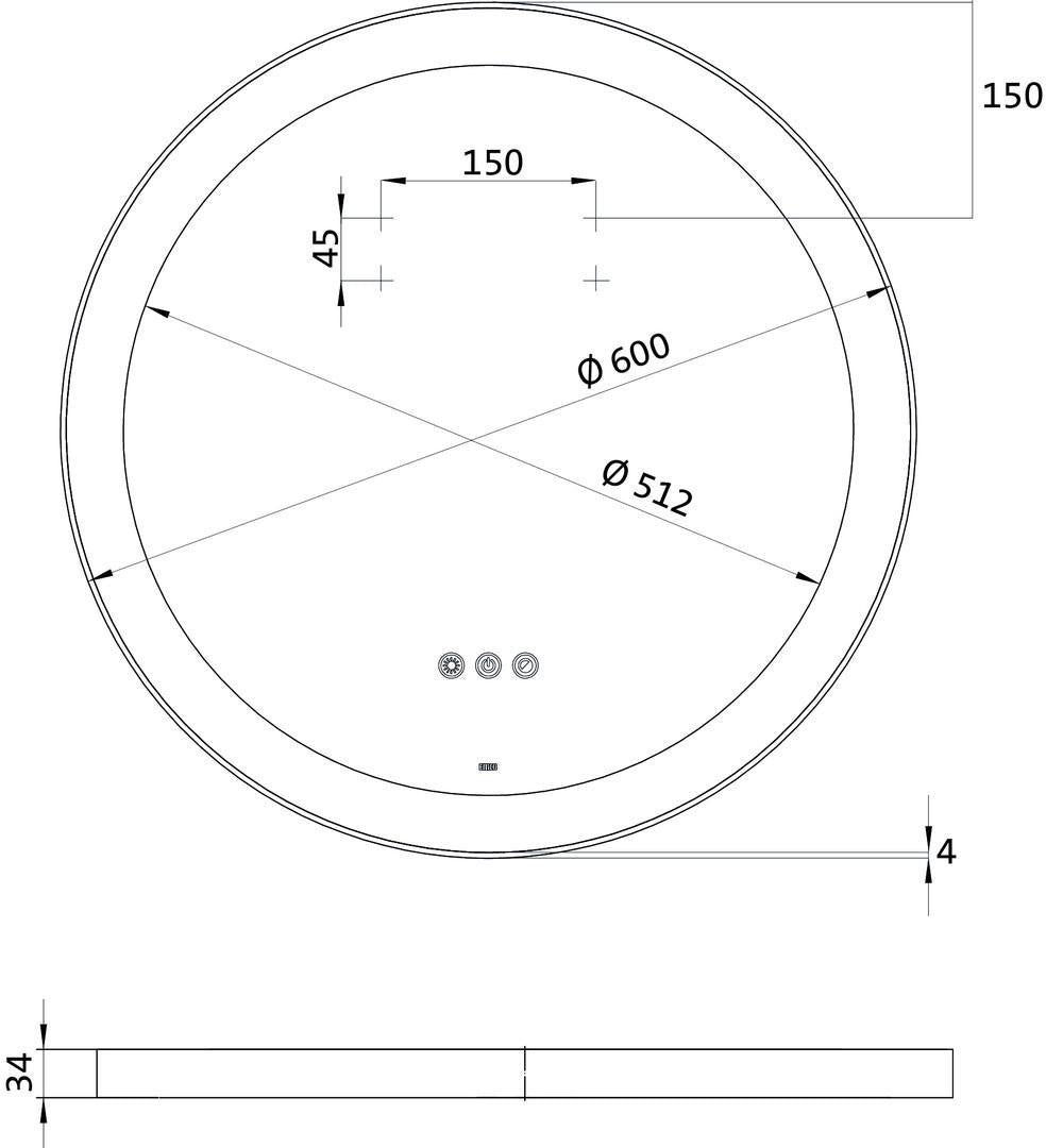 EMCO LED-Rahmenspiegel round – 600 mm, schwarzer Stahlrahmen, umlaufende Beleuchtung