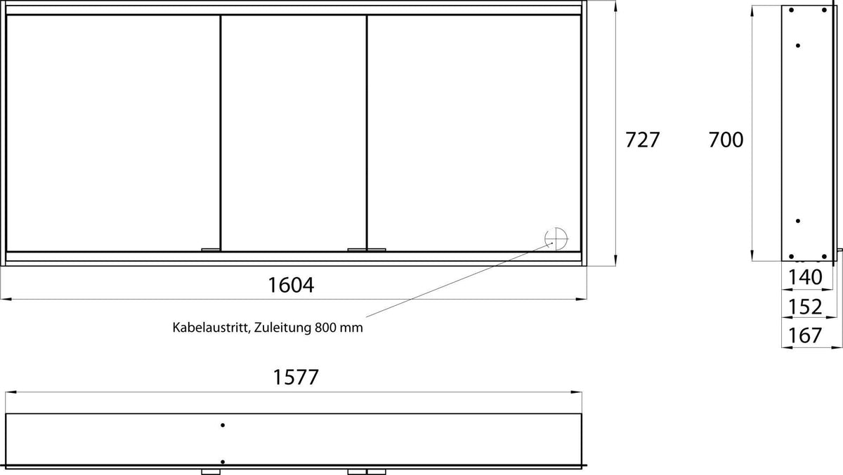 EMCO prime 2 LED-Lichtspiegelschrank 1600 mm, 3-türig, Unterputz, Aluminium, Touchsensoren