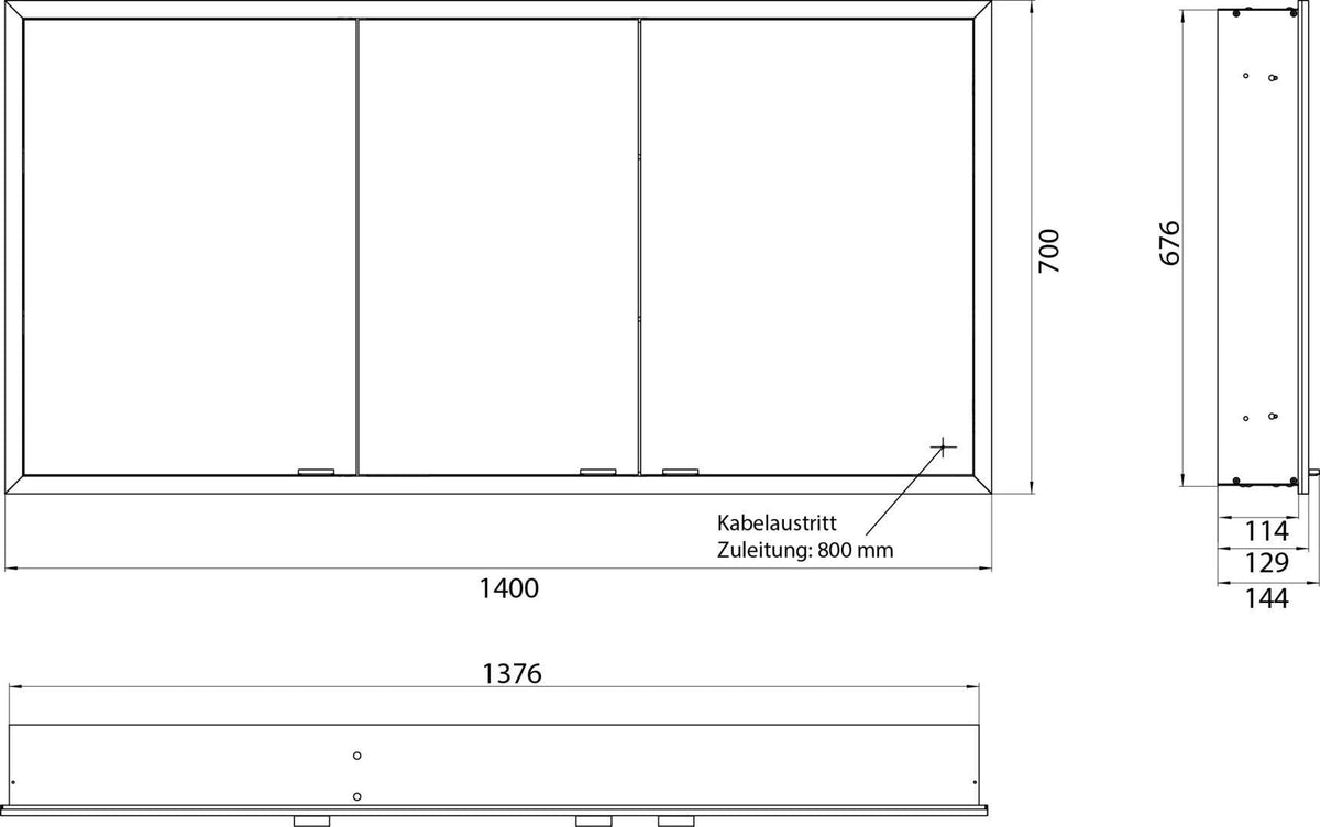 EMCO prime slim Lichtspiegelschrank 1400 mm, 3 Türen, Unterputz, LED, Touchsteuerung, alu/spiegel