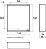 EMCO prime 2 LED-Lichtspiegelschrank 600 mm, 1-türig, Anschlag links, Aufputz, Aluminium