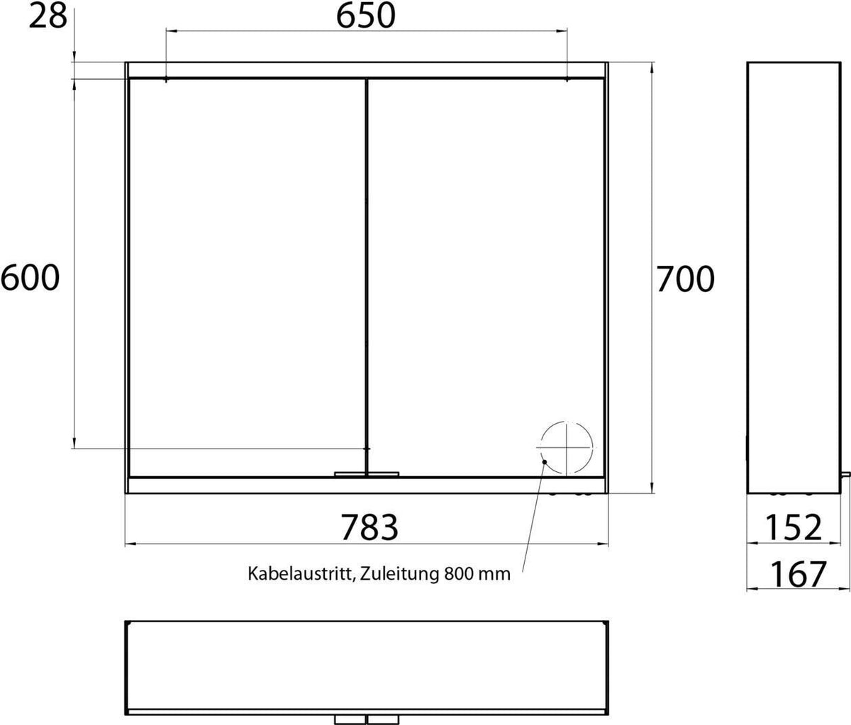 EMCO Lichtspiegelschrank prime 2 Aufputz 800 mm 2-türig mit LED und Touchsteuerung