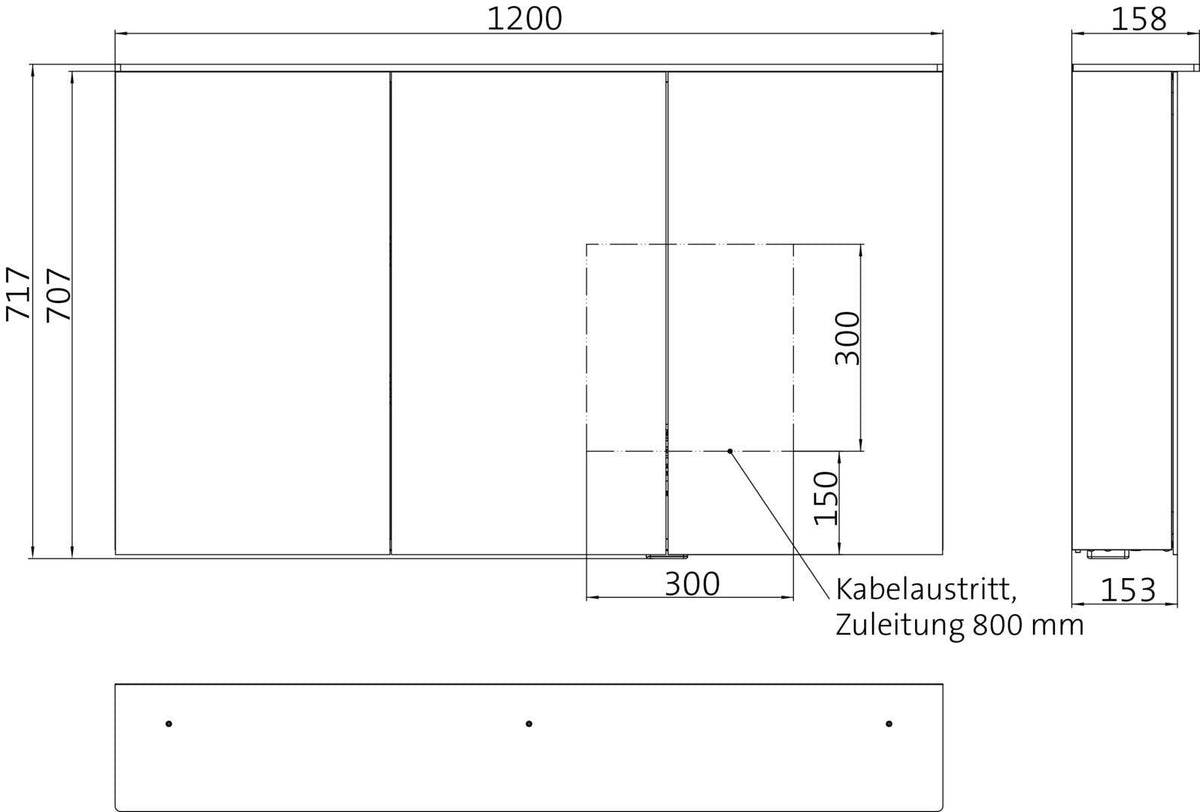 EMCO Lichtspiegelschrank pure 2 Design 1200 mm – 3 Türen, LED, Aufputz, Aluminium
