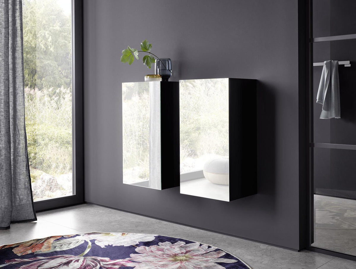 EMCO evo Halb-Hochschrank 750 mm mit Doppelspiegeltür – Spiegel/Weiß, LED, Tip-on