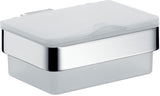 EMCO Feuchtpapierhalter LOFT 00101 – Kunststoffbox in Weiß/Chrom mit Deckel und Toilettenpapierhalter