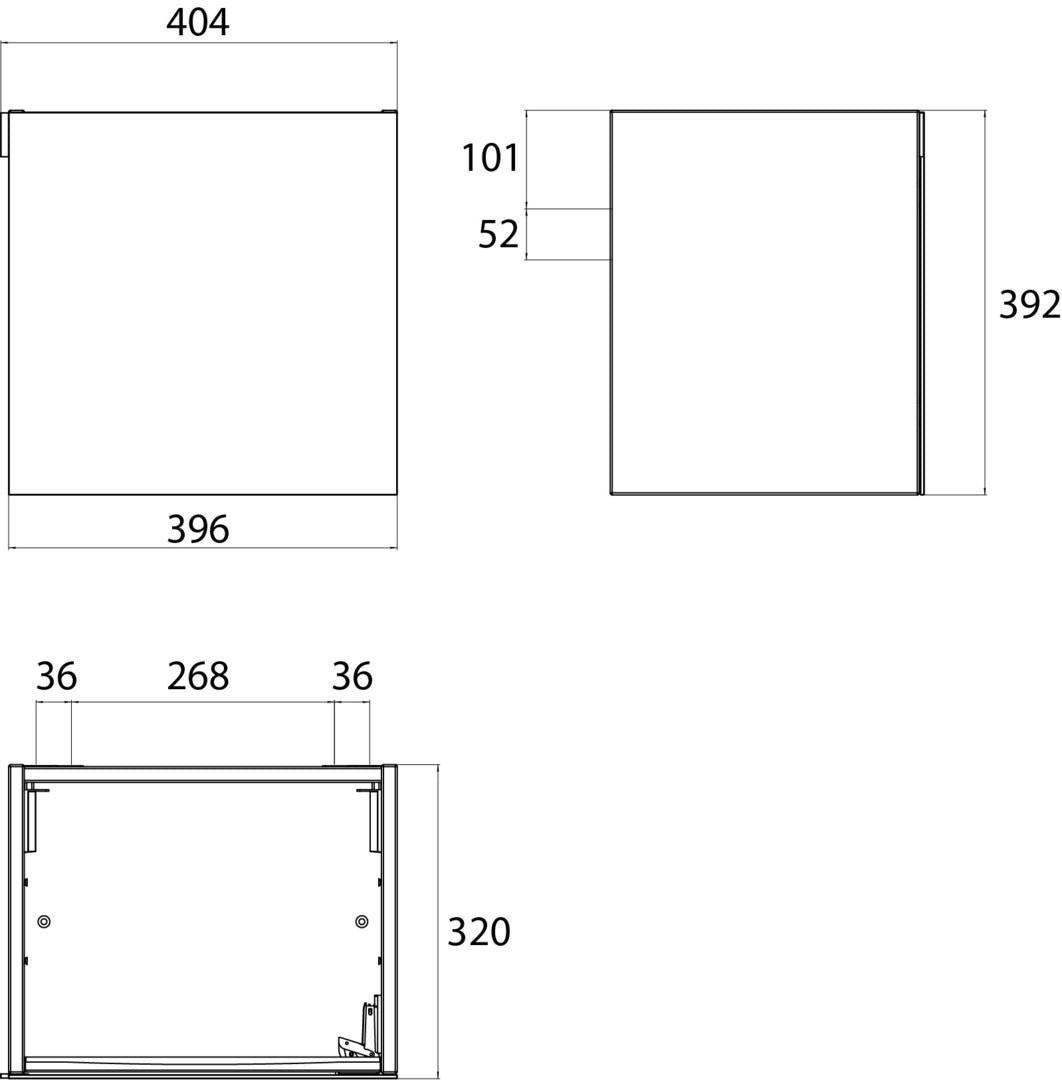 EMCO evo Waschtisch-Unterschrank 396 mm optiwhite Glasfront mit Griff rechts