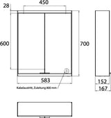 EMCO LED-Lichtspiegelschrank prime 2, 600 mm, 2 Türen, Aufputz, Aluminium
