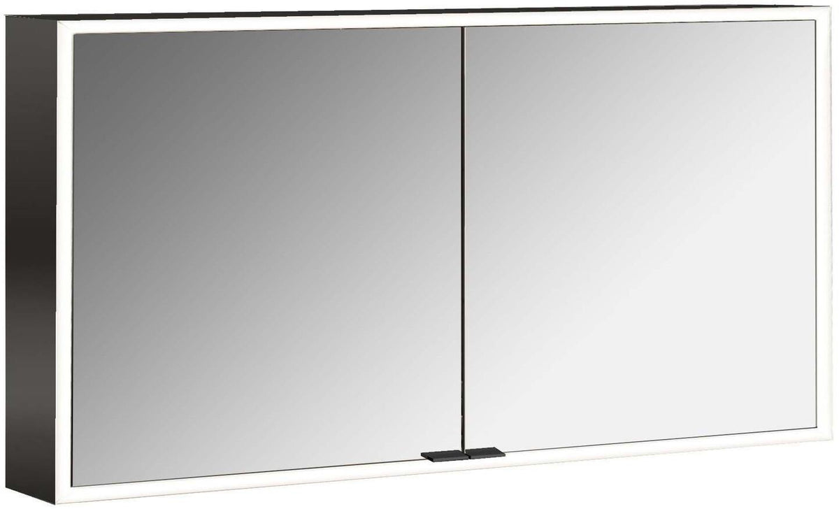 EMCO prime LED-Lichtspiegelschrank 1300 mm, 2-türig, Aufputz, Aluminium, Touchsteuerung