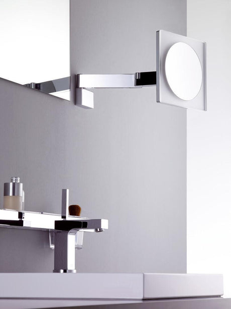 EMCO LED-Rasier-/Kosmetikspiegel eckig Wandmodell Spiralkabel 5-fach chrom