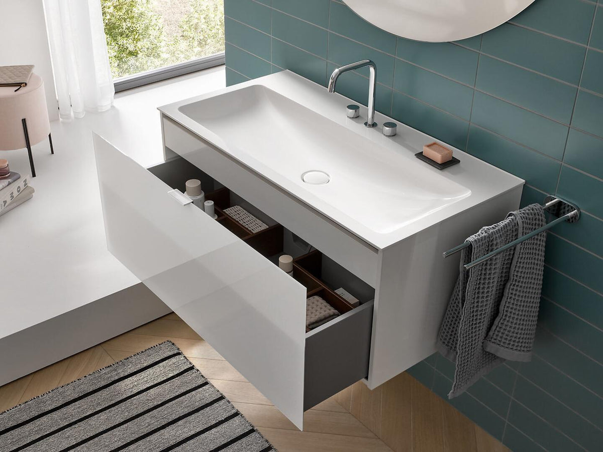EMCO evo Waschtisch-Unterschrank 1008 mm optiwhite mit 1 Auszug und Soft-Close