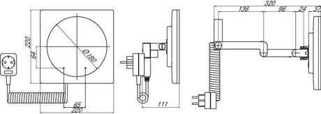EMCO LED-Rasier-/Kosmetikspiegel eckig Wandmodell Spiralkabel 5-fach chrom