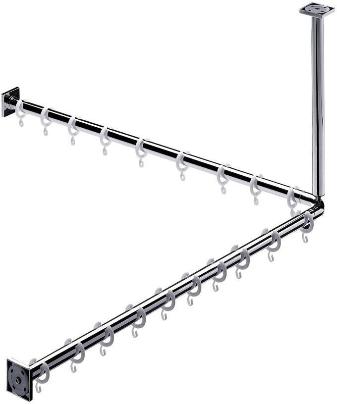 EMCO Duschvorhang-Set System 2 900 mm Eckstange in Chrom – mit Deckenstütze & 18 Ringen