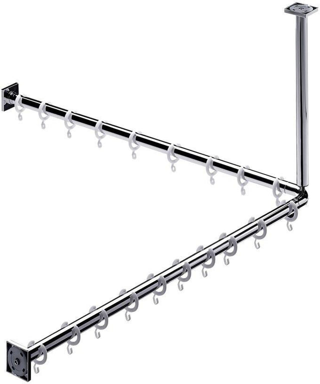 EMCO Duschvorhang-Set System 2 900 mm Eckstange in Chrom – mit Deckenstütze & 18 Ringen