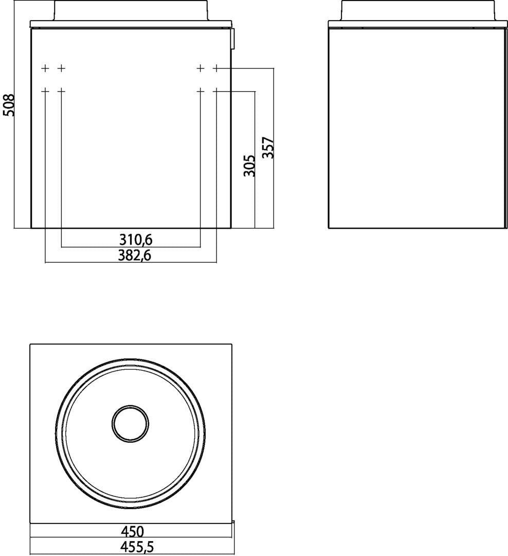 EMCO evo Gäste-Waschtisch 450 mm Mineralguss optiwhite ohne Armaturenbohrung, Griff rechts