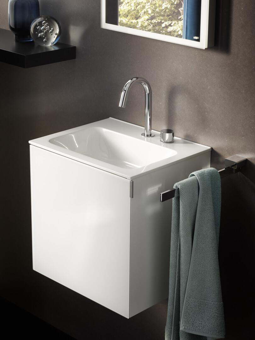 EMCO evo Waschtisch-Unterschrank 396 mm optiwhite Glasfront mit Griff rechts