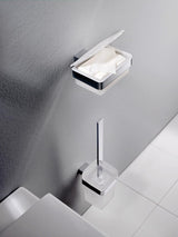 EMCO Feuchtpapierhalter LOFT 00101 – Kunststoffbox in Weiß/Chrom mit Deckel und Toilettenpapierhalter