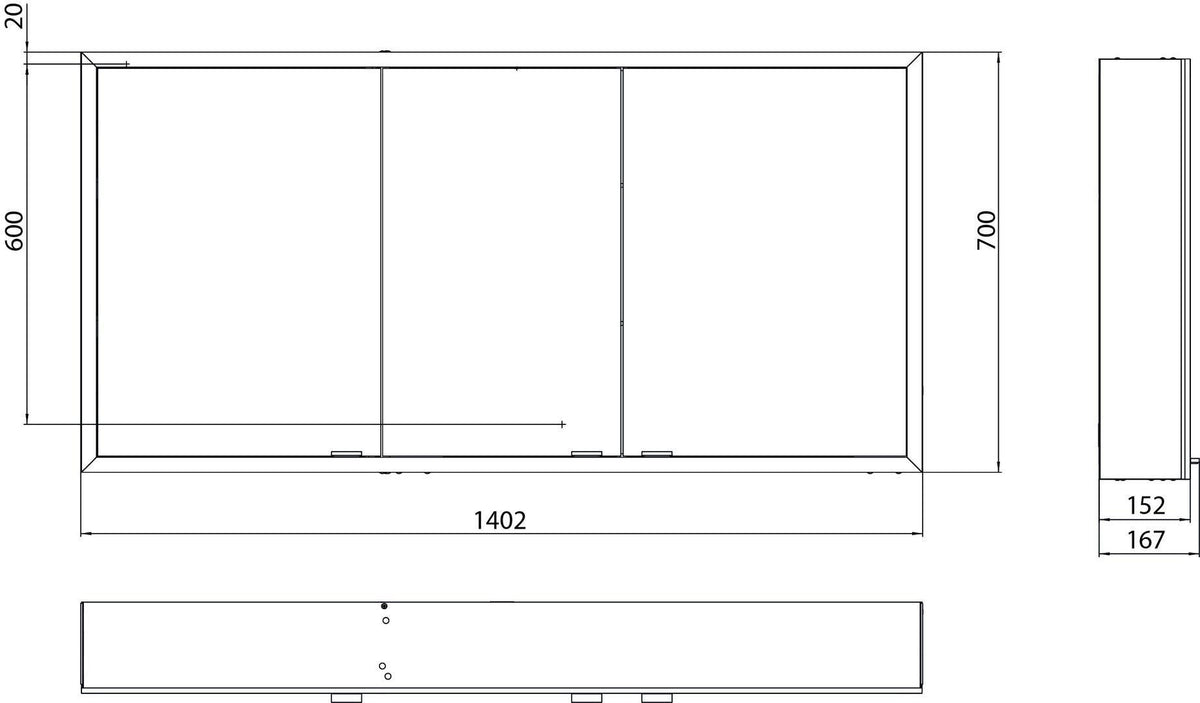 EMCO prime LED-Lichtspiegelschrank 1400 mm, 3-türig, Aufputz, Aluminium, Touchsteuerung