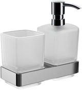EMCO Glashalter/Seifenspender loft 00100 – 2 Gläser, satiniertes Kristallglas, Chrom, Wandmontage