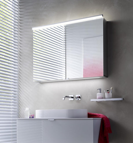 EMCO Lichtspiegelschrank flat LED 800 mm, 2 Türen, Aluminium, IP44, 10 W, 4000 K