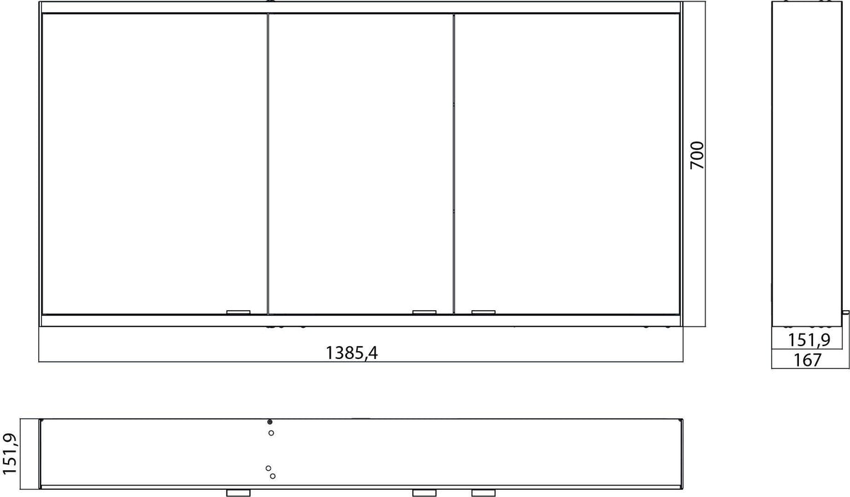 EMCO prime 2 LED-Lichtspiegelschrank 1400 mm, 3-türig, alu – stufenlose Lichtsteuerung